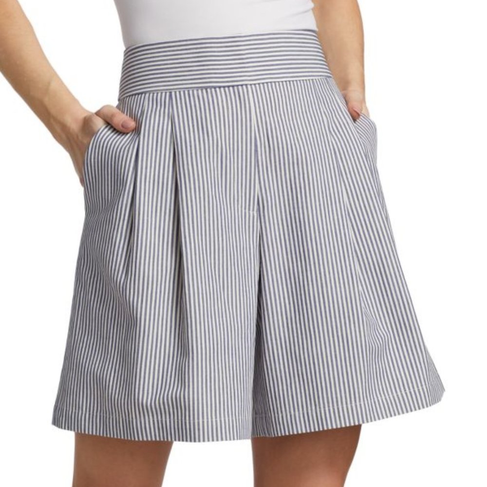 LAFAYETTE 148 Leroy Stripe Cotton Blend Shorts In Navy Multi